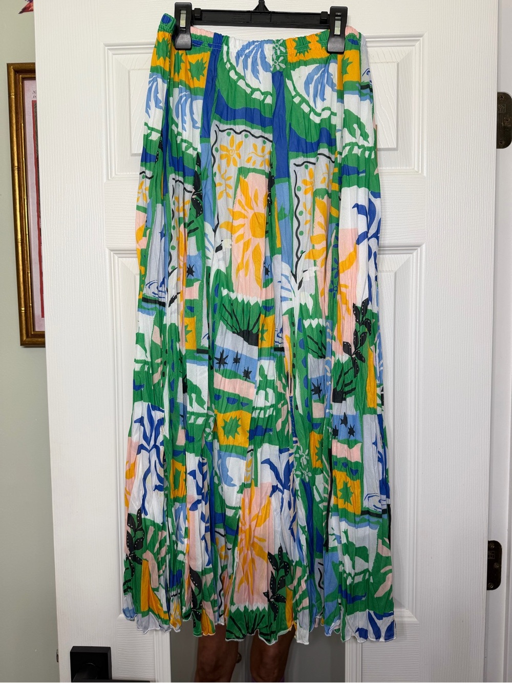 Flowing Maxi Skirt in Green, Blue & Yellow Floral Print NWT